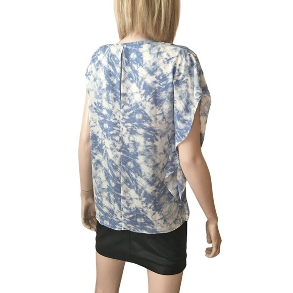 H Halston Blouse Top Asymmetric Draped Flutter Sleeve Tonal Tie Dye Rivier XS-S - Picture 10 of 16